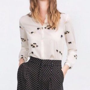 Zara Basic elephant print cream button down lightweight blouse